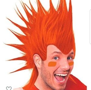 Adult orange mohawk wig with accessories